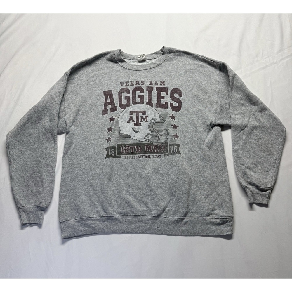 Texas A&M Aggies Sweatshirt Hanes EcoSmart Gray Crewneck‎ football Large College